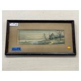 Framed Landscape Watercolor of a Cottage on Lake